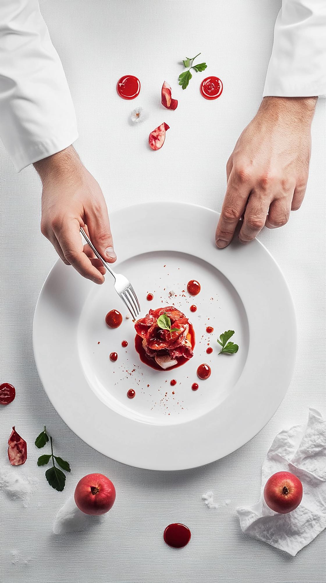 Chef demonstrating plating technique